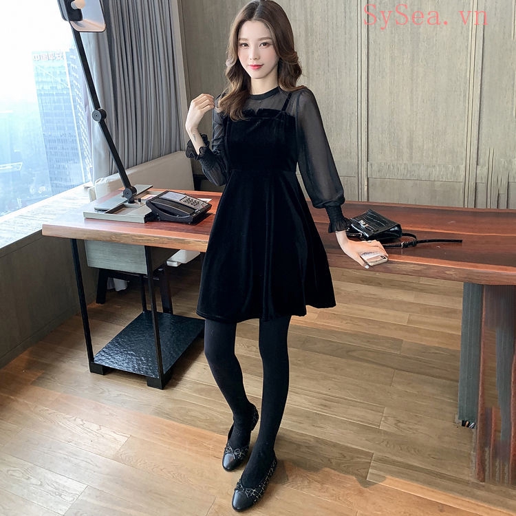 Đầm Chữ A Dài Tay Thắt Nơ Eo Vải Chiffon