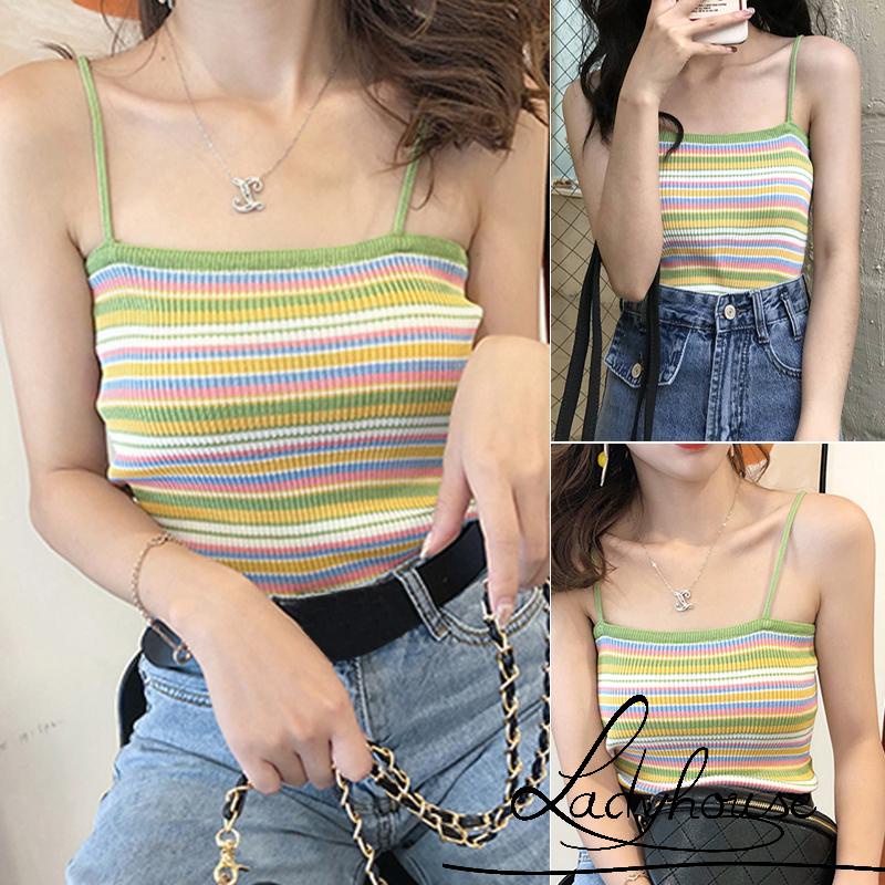 Áo Hai Dây Dệt Kim Họa Tiết Kẻ Sọc Thời Trang Mùa Hè Cho Nữ