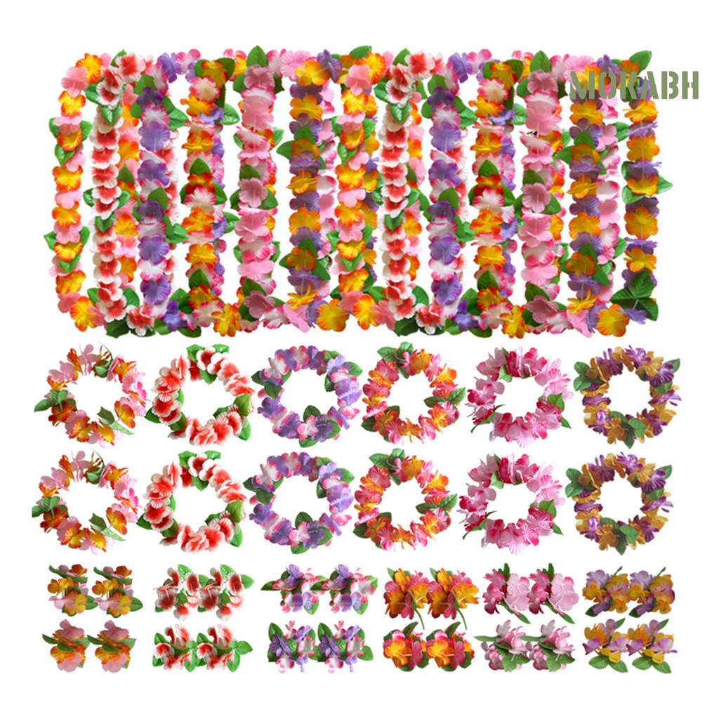 Bộ Vòng Cổ + Vòng Tay + Vòng Tay Lei Màu Tươi Sáng Thoáng Khí Phong Cách Hawaiian Thích Hợp Cho Các Bữa Tiệc Ngoà