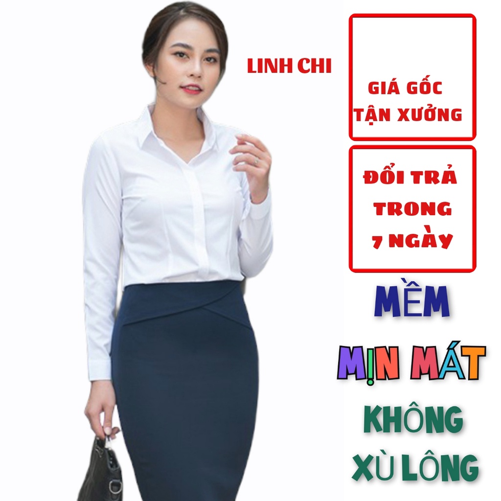 Áo sơ mi trắng công sở tay dài cao cấp linh chi form ôm nhỏ có nẹp che hàng nut vải kate ý mặc cực tôn dáng smtcn01