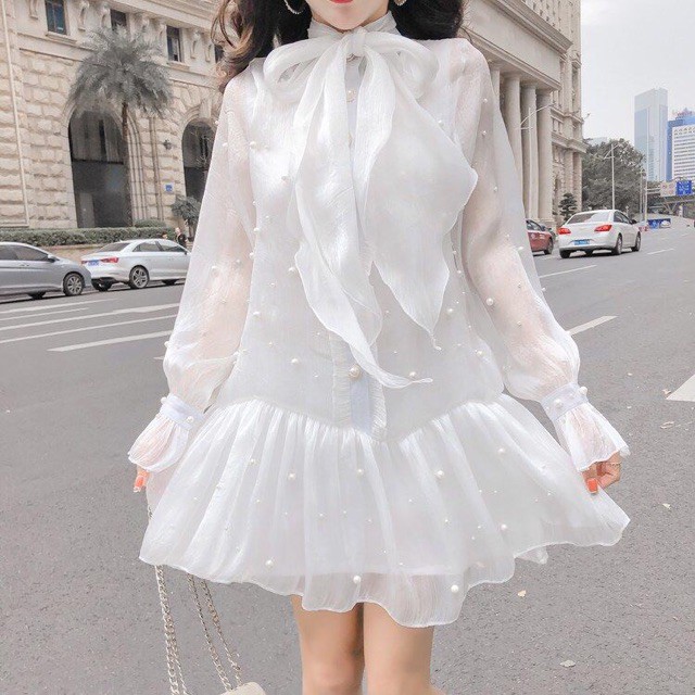 ORDER♥️Đầm,Váy Voan đính ngọc(ảnh thật)2 màu Fzsize