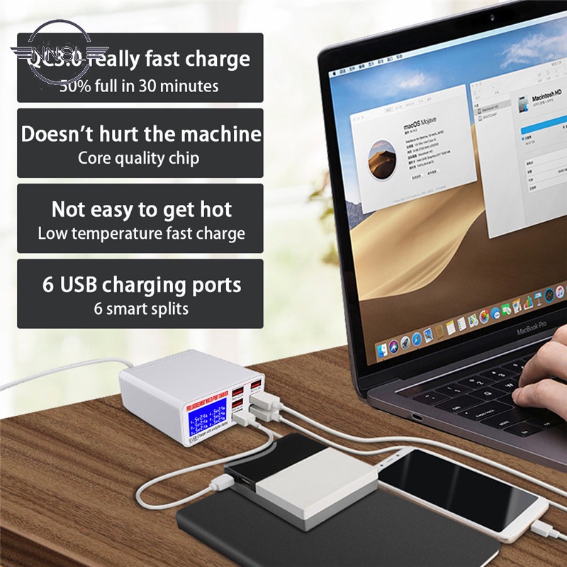 Bộ Sạc Nhanh Qc3.0 Usb 6 Cổng Màn Hình Lcd Kỹ Thuật Số Cho Điện Thoại / Máy Tính Bảng | BigBuy360 - bigbuy360.vn