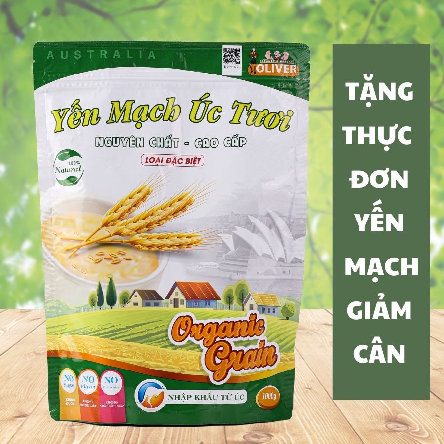 [MIỄN PHÍ SHIP]Yến mạch giảm cân úc tươi oliver gói 1kg ăn liền cán vỡ organic tặng thực đơn giảm cân - YMO