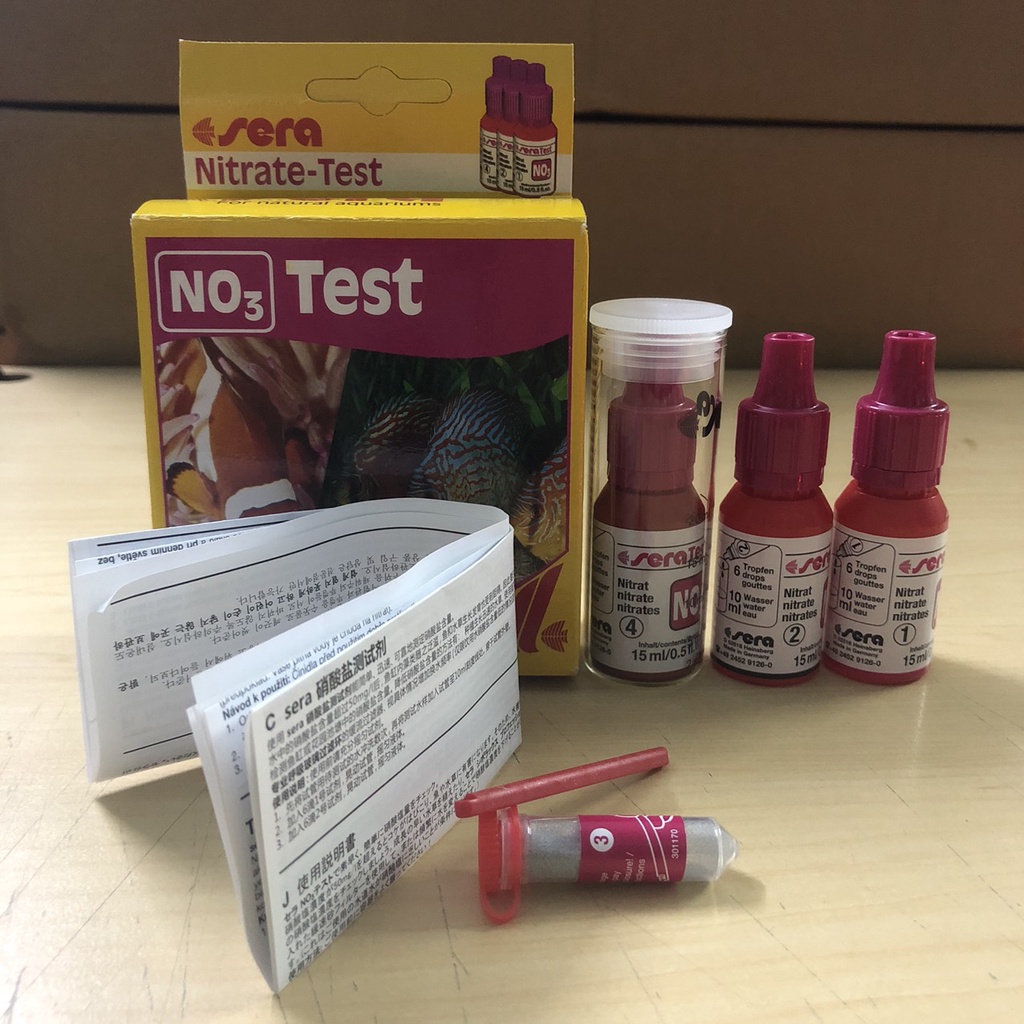 Bộ Kiểm Tra NO3 Sera, Model:Test kit NO3 Sera, thương hiệu Sera, 3 lọ 15ml và 1 lọ 10g kèm 1 cuvet