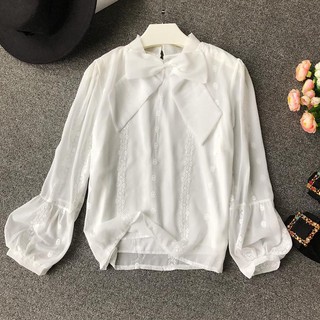Sơ mi trắng tay bồng cổ nơ