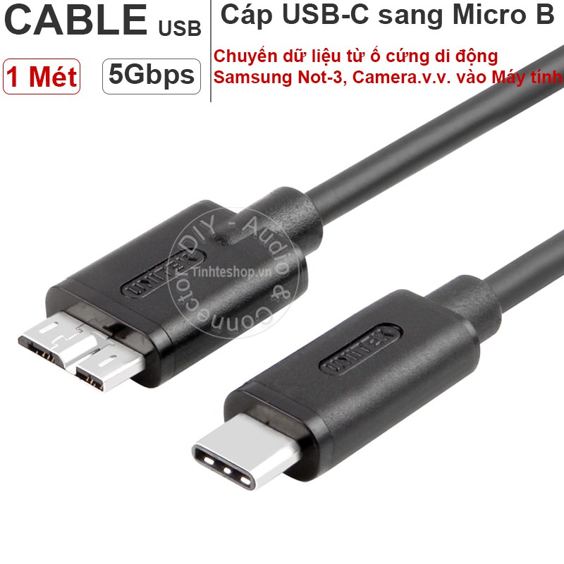 Dây cáp chuyển USB type-C 3.1 sang USB 3.0 Micro B cho SS Not 3 HDD box ổ cứng di động 1 mét UNITEK Y-C475BK