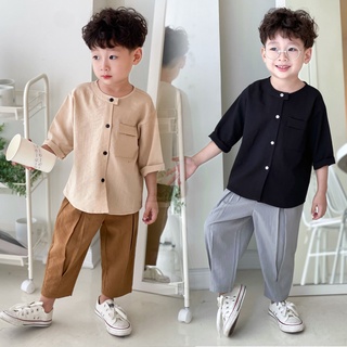 Set sơ mi đũi cho bé trai Phong cách hàn Quốc - Shop Chuyên thiết kế quần áo trẻ em