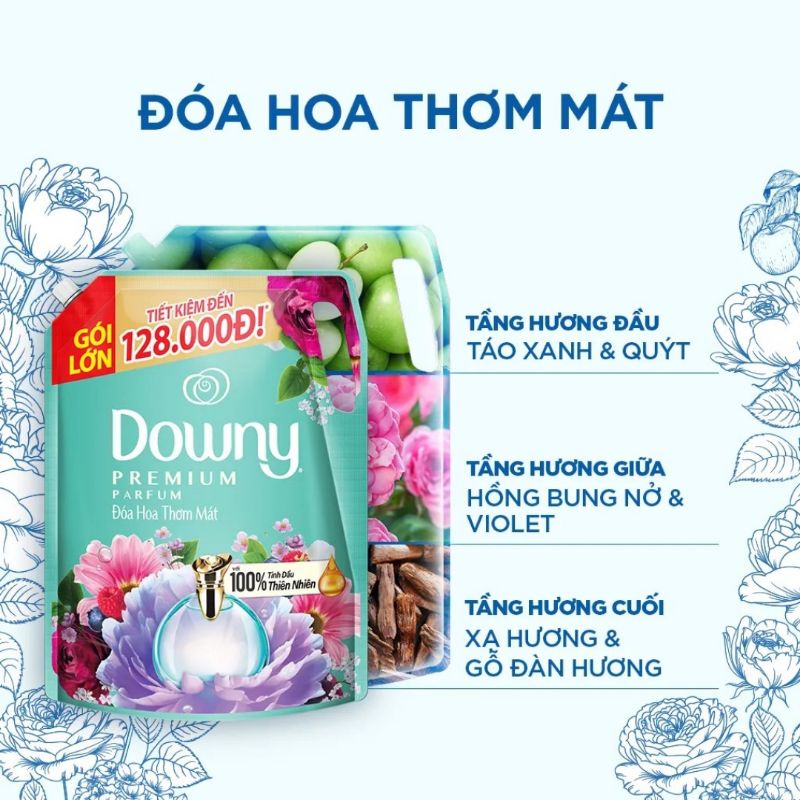 Nước Xả Vải Downy Hương Nước Hoa Cao Cấp Đóa Hoa Ngọt Ngào/Đóa Hoa Thơm Mát 3.5L.