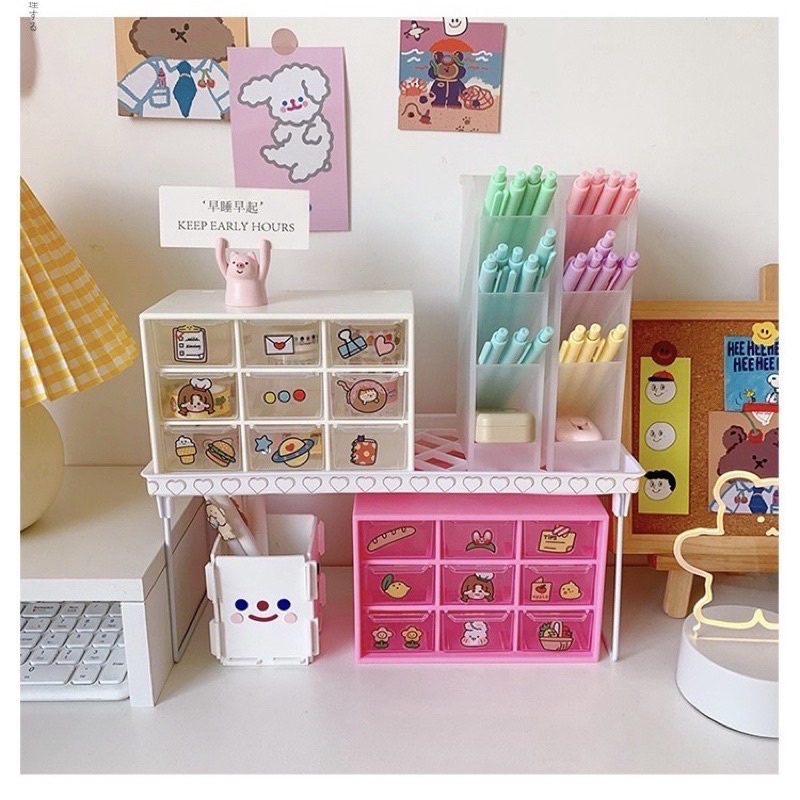 Tủ nhựa 9 ngăn mini trong suốt đựng đồ bàn học tiện lợi, Tủ nhựa 9 ngăn mini
