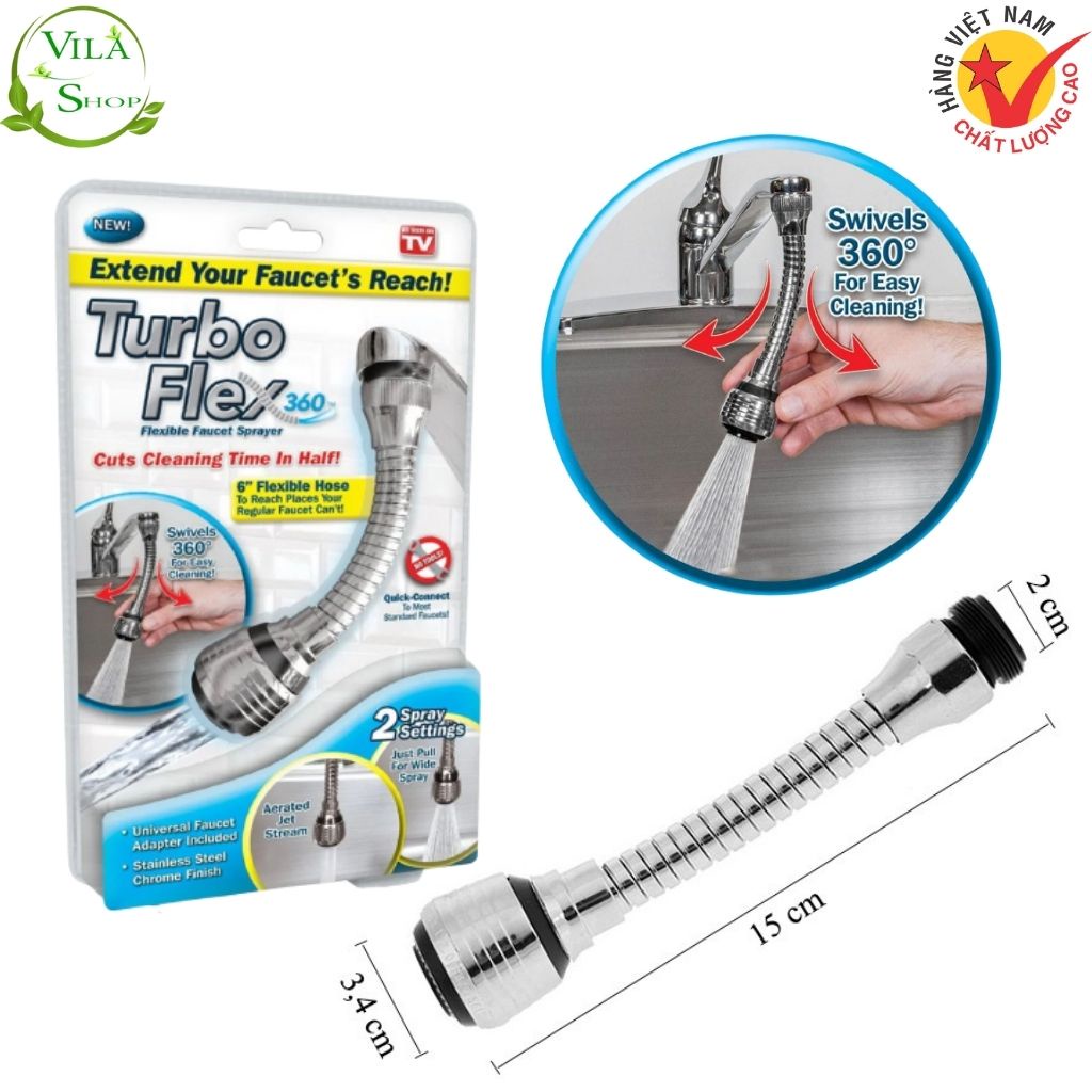 Vòi Rửa Inox Xoay 360 Độ, Vòi Tăng Áp Lực Nước Phù Hợp Với Tất Cả Loại Vòi Nối