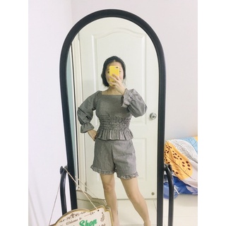 SET LỤA PHỐI BO EO SỌC CARO