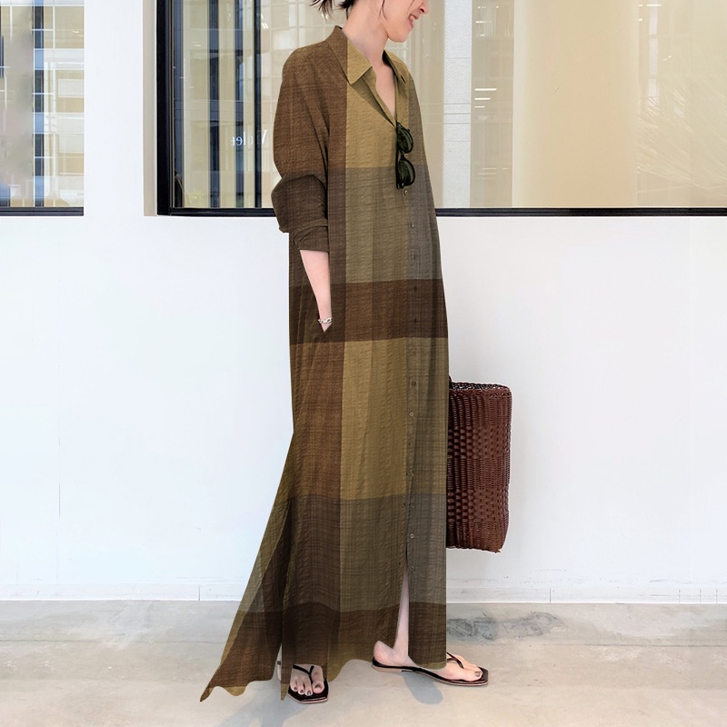 Đầm Zanzea Dáng Dài Hoạ Tiết Caro Dễ Thương Thời Trang Cho Phụ Nữ