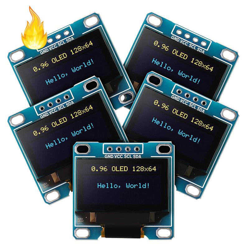 Set 5 bảng mạch hiển thị đèn LED vàng xanh 0.96 Inch OLED ule 12864 128X64 SSD1306 I2C IIC