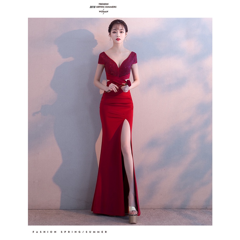 Đầm Dạ Hội Đuôi Cá Dáng Dài Đính Kim Sa Lấp Lánh Thời Trang Cho Nữ