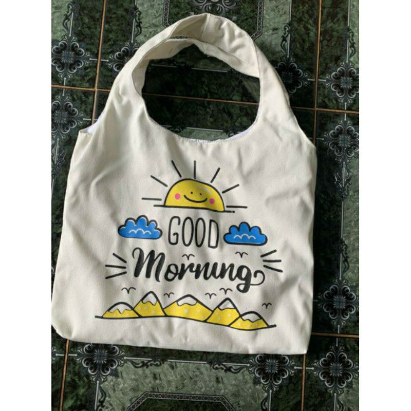 Túi đeo vai đi làm, đi học đẹp giá rẻ, form to, 2 lớp, vải canvas - GOOD MORNING