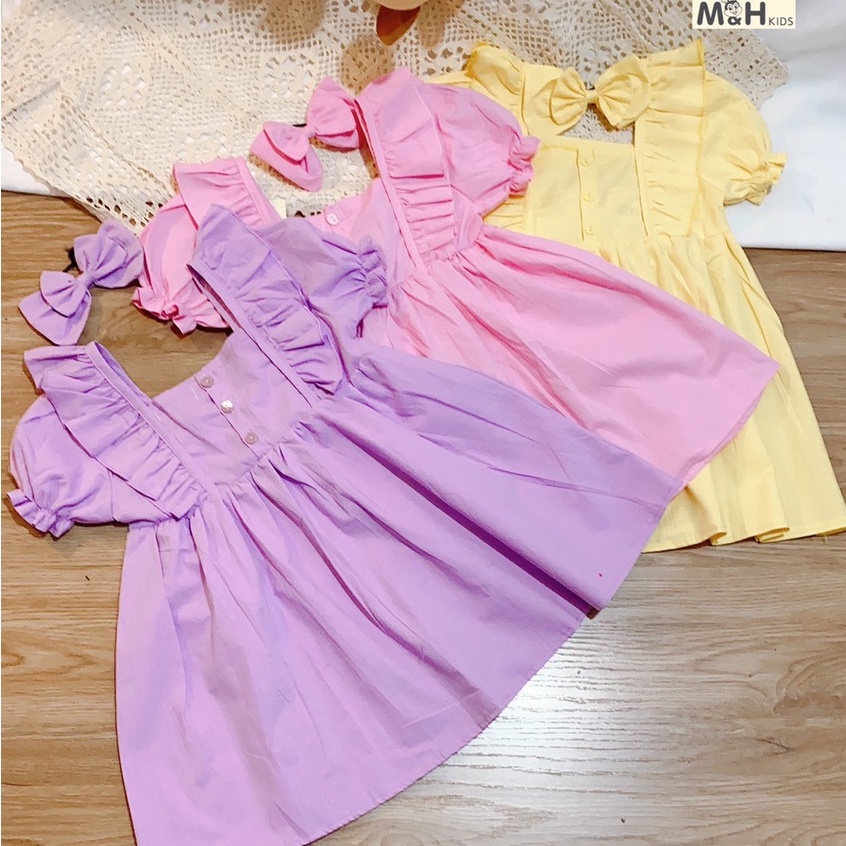 VAY30 - Váy bé gái, váy xòe thô màu tím  + tặng nơ cho bé từ 11-26kg, Richkid123