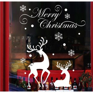 Decal trang trí tường Noel - Đôi Nai Trắng quyến rũ mùa giáng sinh