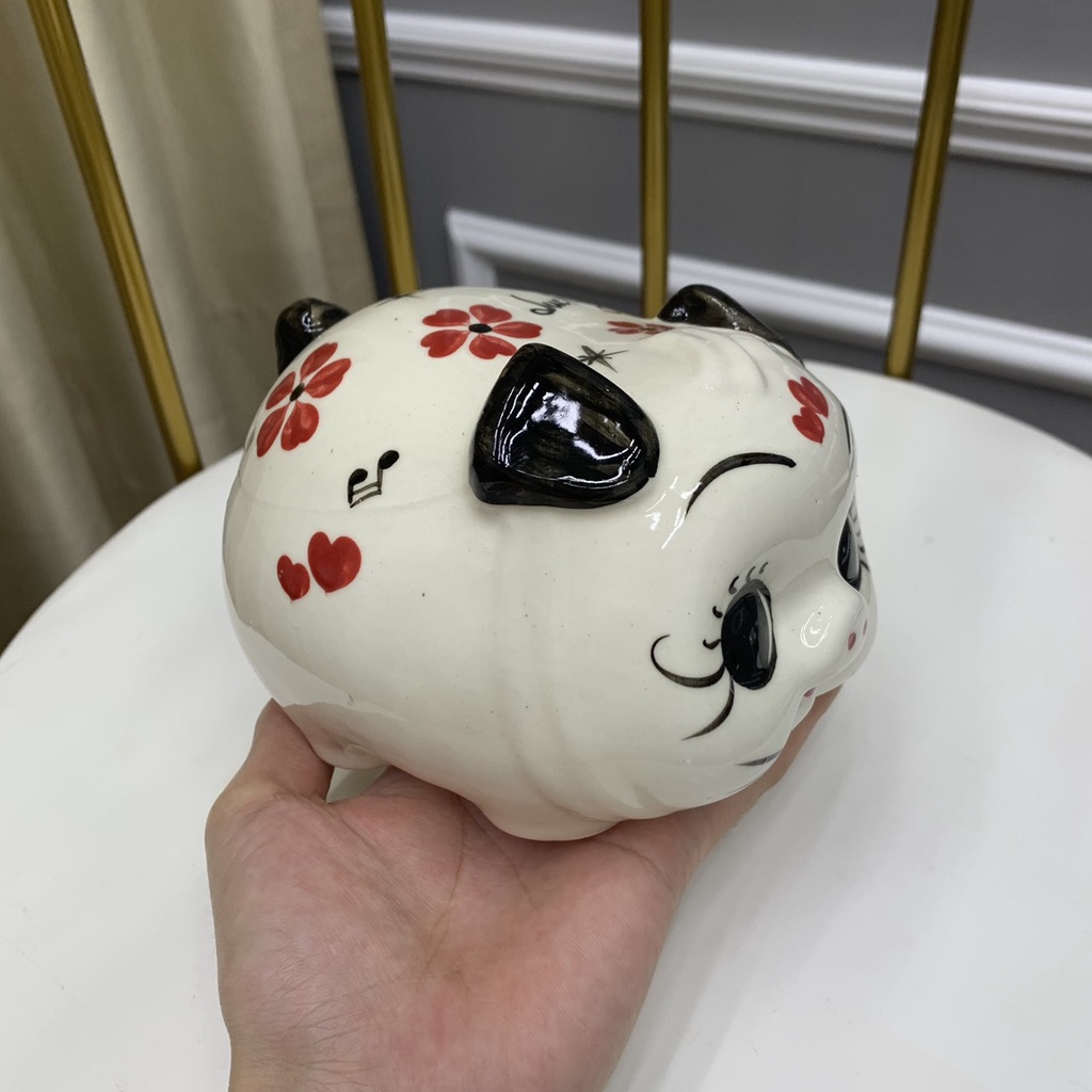 Heo đất tiết kiệm mini cute men sứ, lợn size nhỏ dễ thương cho bé dài 14cm