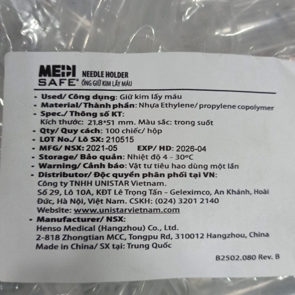 Ống giữ kim lấy máu  - Medisafe