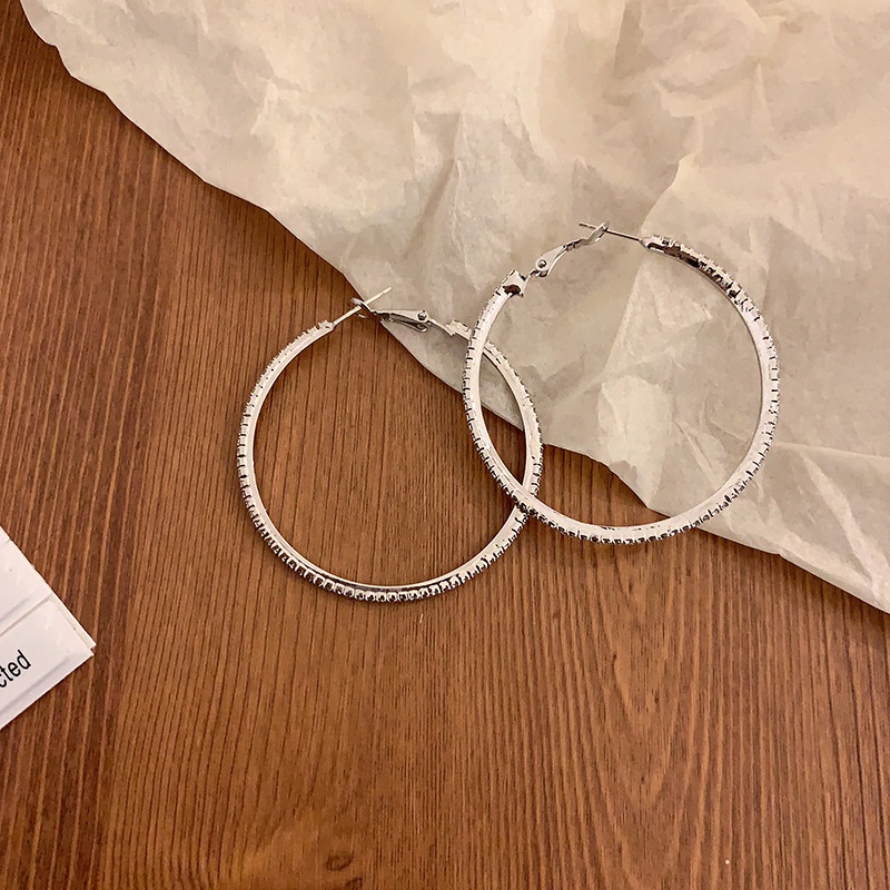 Bông Tai S925 Hình Tròn Lớn Đính Kim Cương Phong Cách Âu Mỹ Thời Trang Cho Nữ