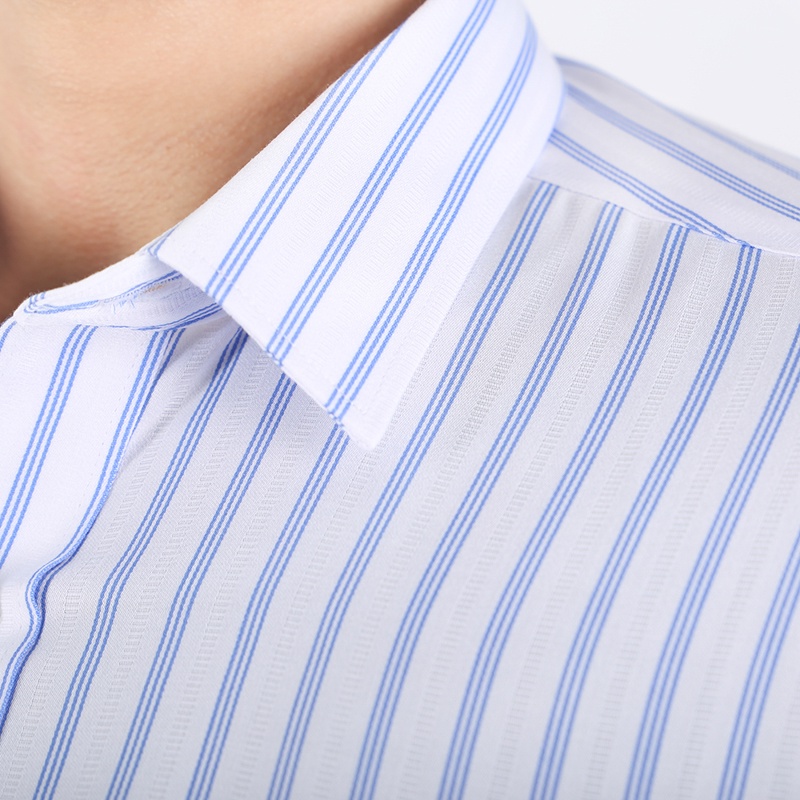 Áo sơ mi dài tay nam Owen Bamboo Slim Fit màu Dobby sọc xanh - AS23222D