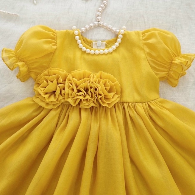 Váy đầm công chúa vàng RIOKIDS cho bé gái sơ sinh đi chơi Lễ Tết, tiệc sinh nhật, thôi nôi, đầy tháng TT11