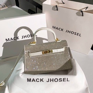 Túi xách nữ đeo chéo Màu trắng da rắn khoá vàng bạc đính đá cao cấp fullbox có hộp