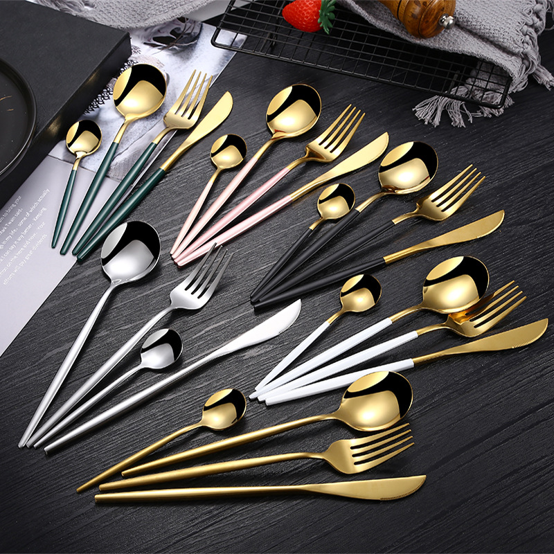 Bộ đồ ăn Dao kéo bằng thép không gỉ 304, dao để bàn, muỗng, nĩa, đũa, muỗng cà phê, năm lựa chọn