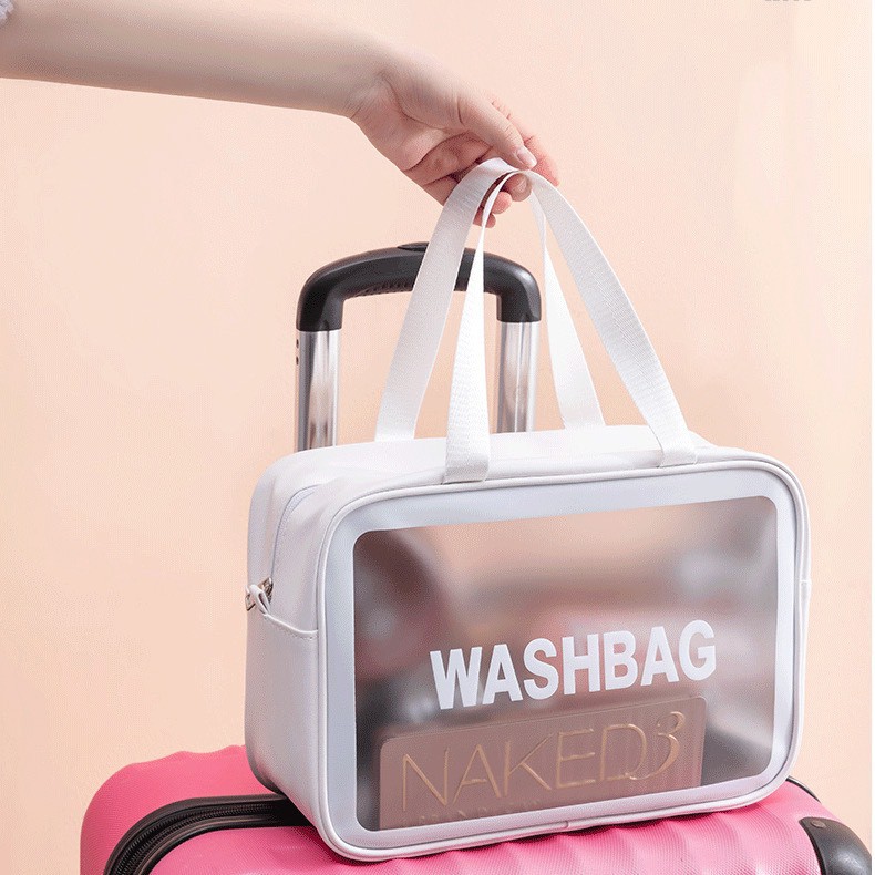 Túi Washbag đựng mỹ phẩm du lịch chống nước 3 size cao cấp nhựa đựng đồ trang điểm trong suốt tiện lợi có quai xách