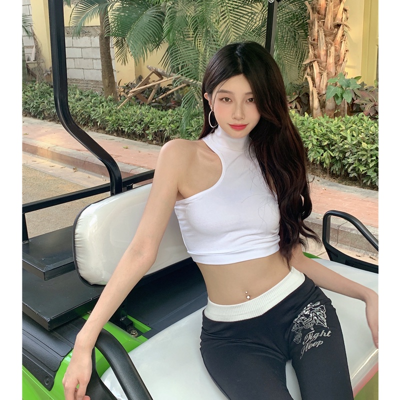 QKOOLE  Áo Croptop Cổ Cao Phong Cách Hàn Quốc Cho Nữ