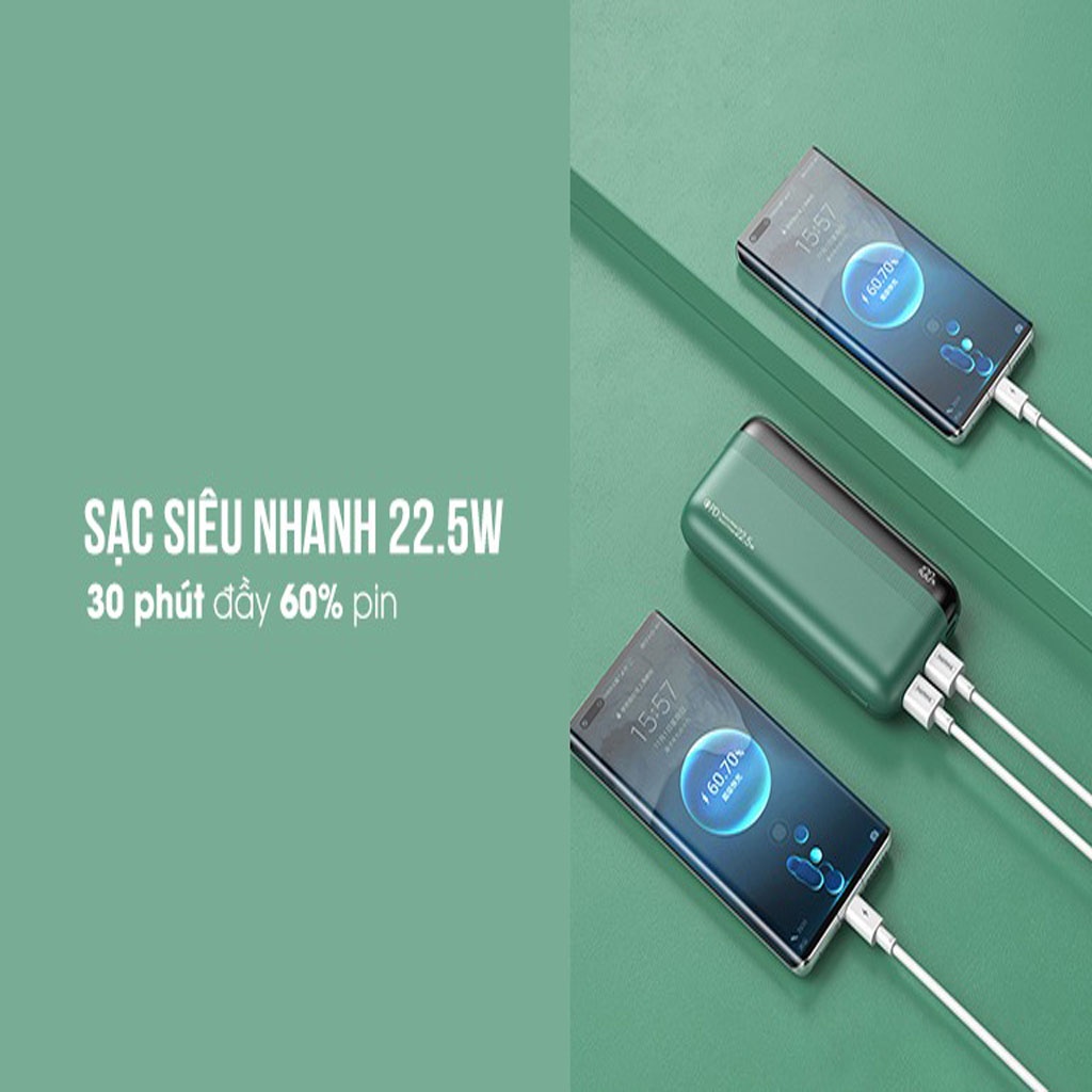 Pin Dự Phòng Sạc Nhanh QC 3.0 22.5W 20.000 mAh Remax 180 Chính Hãng - USB &amp; Type C