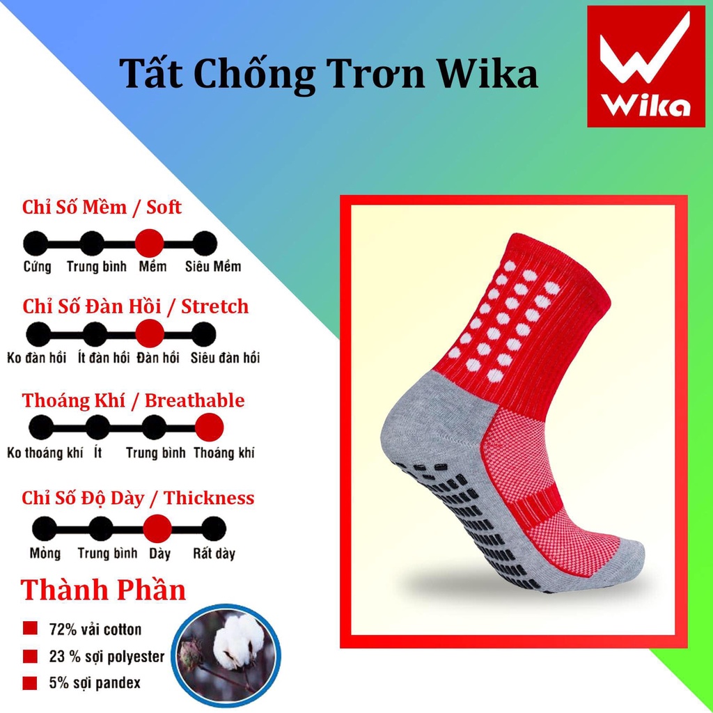 Tất Đá Bóng Chống Trơn Wika Chính Hãng Thiết Kế Thun Sọc Dày Dặn Ôm Chân, Co Giãn Thoáng Khí Tatct