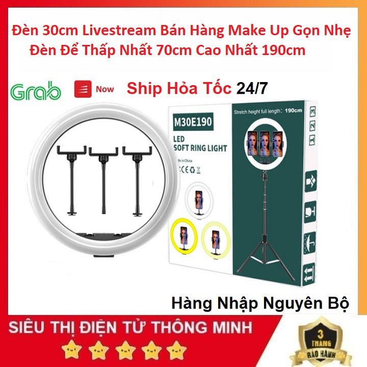 Đèn Livestream 30cm, Kẹp 3 Điện Thoại - Đèn 30CM Siêu Sáng - Chân Rút Cao 190cm Tiện Lợi - Quay Video - Chụp Ảnh 2021