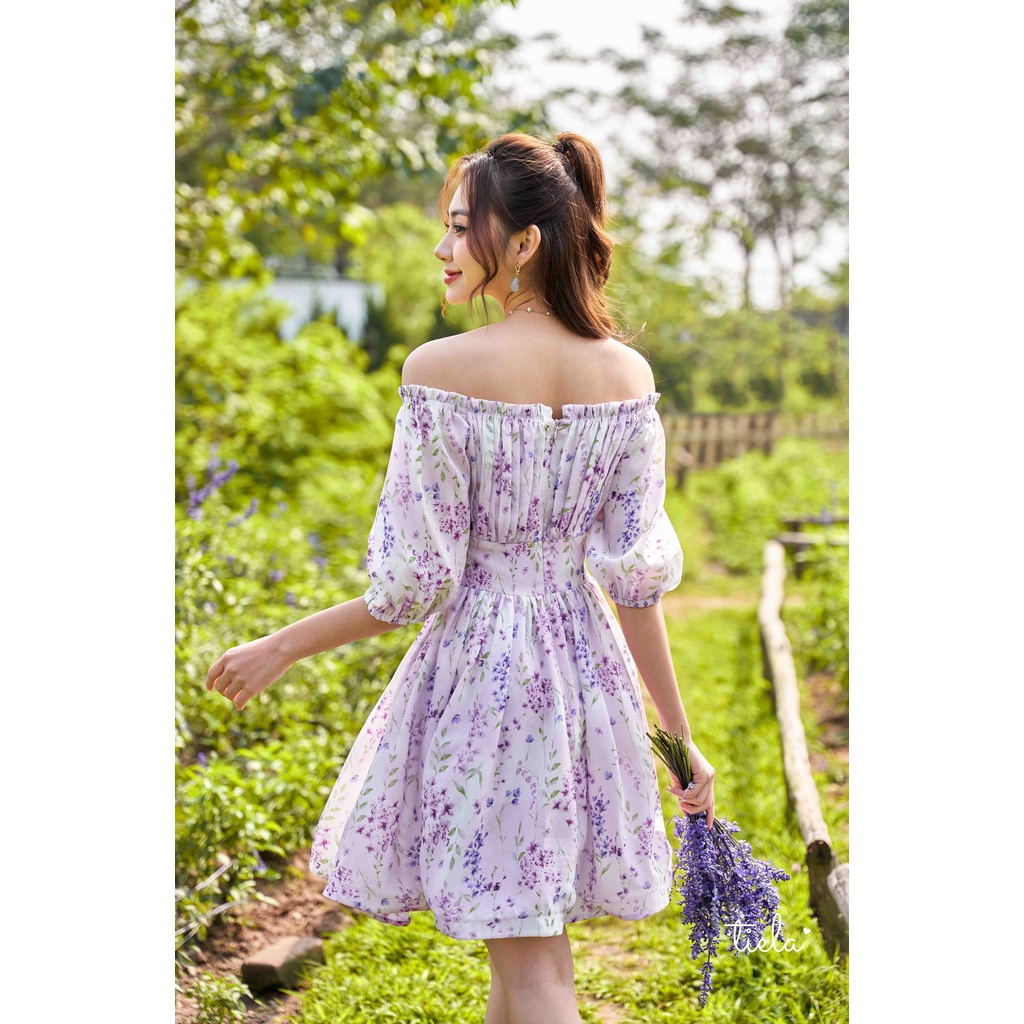 TIELA Đầm váy trễ vai hoa Lavender Dress