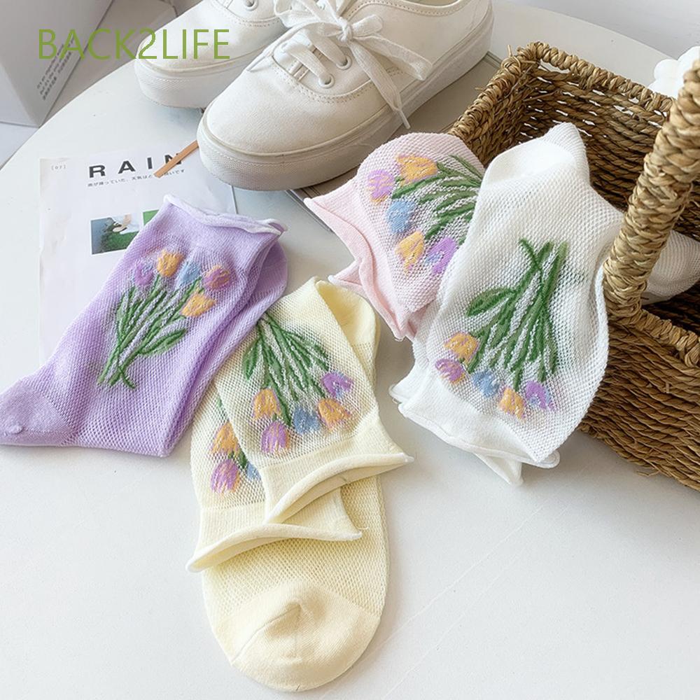 Tất Nữ Thêu Họa Tiết Hoa Phía Sau