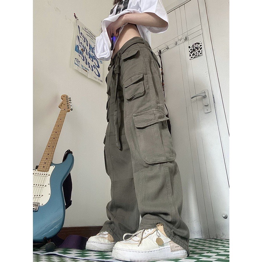 Quần JEAN HIPHOP Xám Nhiều Túi Lưng Cao Ống Rộng Phong Cách Retro Mỹ 2022 Tao.baotrend.Hn