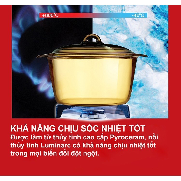 Nồi thủy tinh Luminarc Vitro Amberline 1L/1,5L/2L/2,5L/3L/3,5L (Đáy nhám)