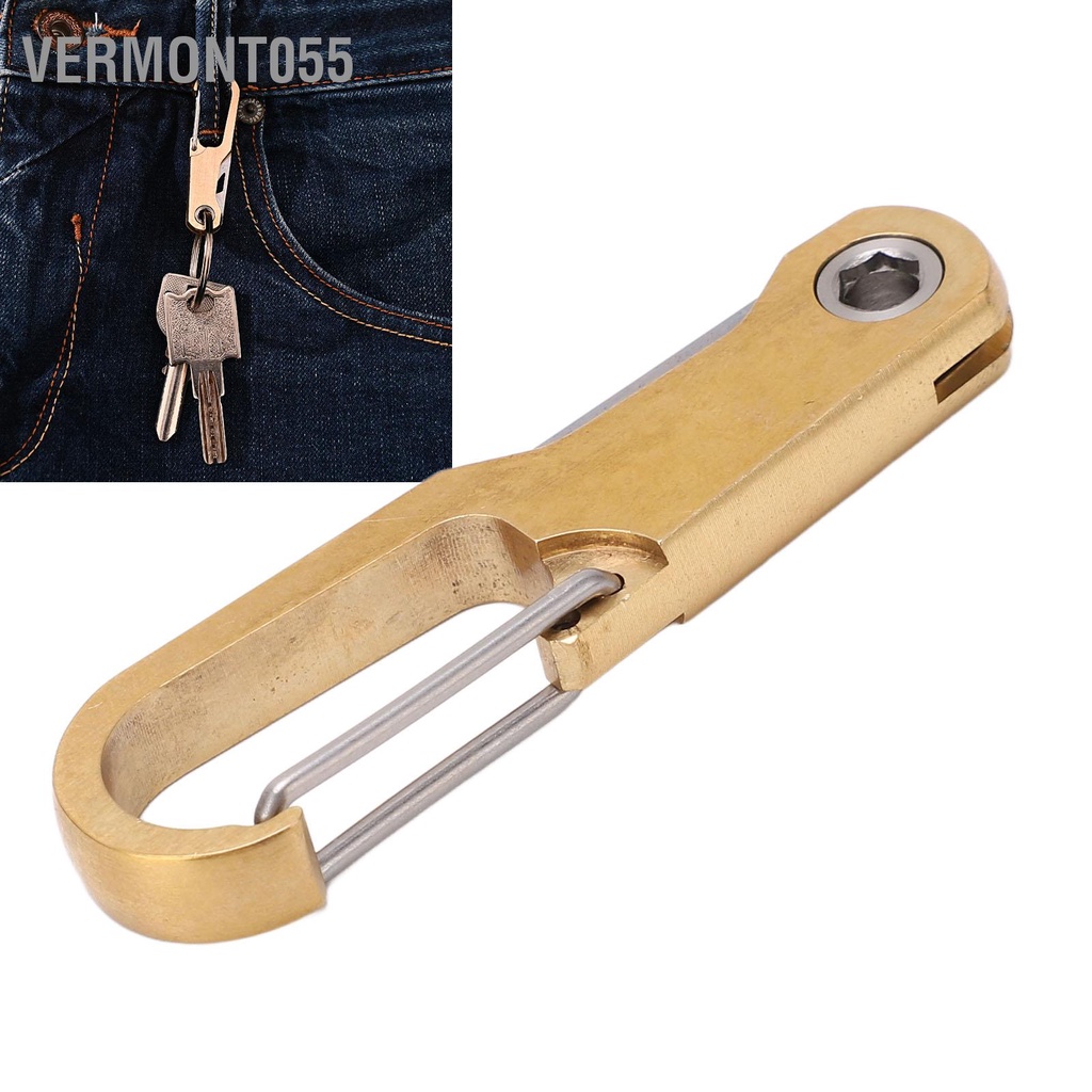 Vermont055 Mặt dây chuyền dao đa năng cầm tay bằng đồng thau với vòng đeo chìa khóa để cắm trại ngoài trời