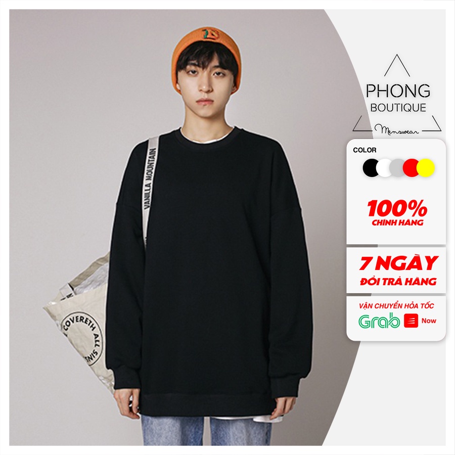 Áo dài tay trơn NỈ BÔNG Unisex Phong Boutique Basic Sweater Ulzzang cặp đôi nam nữ form rộng oversize Hàn Quốc