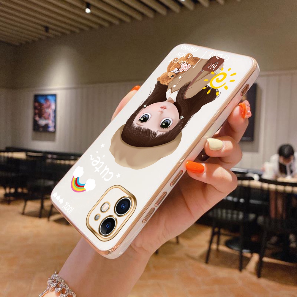 Ốp Điện Thoại Viền Vuông In Hình Cô Gái Hoạt Hình Dễ Thương Kèm Dây Đeo Cho Samsung Galaxy A73 A53 A33 A13 5G A23 A03