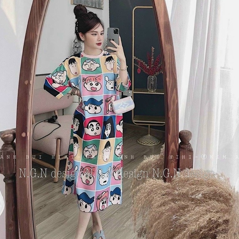 Đầm suông dáng dài in hình hoạt tiết cực lạ và xinh , chất thun coton mềm mịn alohashop91