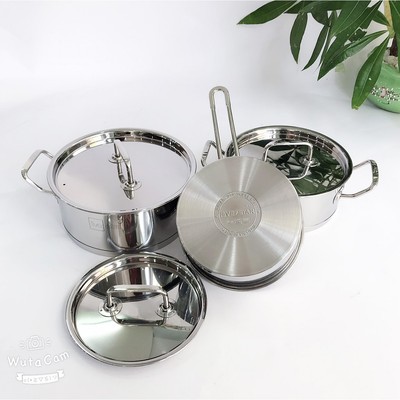 Bộ nồi quánh 3 đáy inox 430 cao cấp Fivestar Standard nắp inox (1 quánh 16cm x 1 nồi 18cm x 1 nồi 20cm )