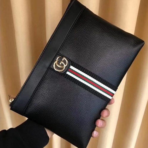Ví nam Clutch Gucci cầm tay đen họa tiết vạch kẻ SC 183LX269030