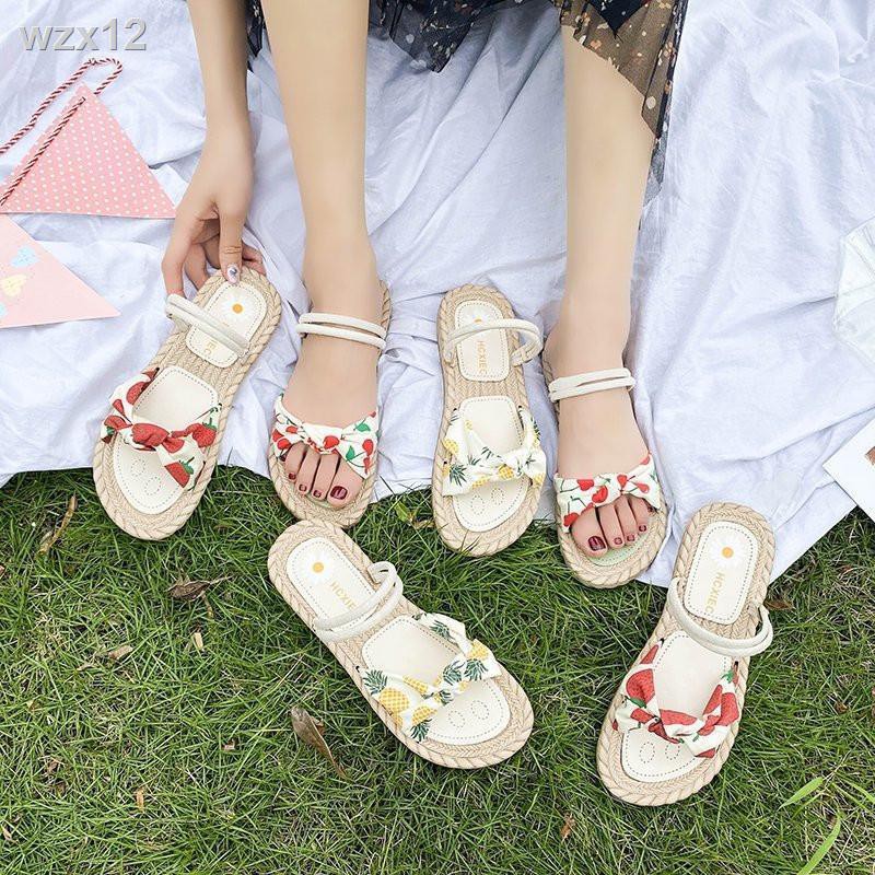 Sandals kiểu dáng cổ tích in triều siêu hot năm 2021 thời trang nữ mới Rome giày bệt tất cả phù hợp với sinh viên