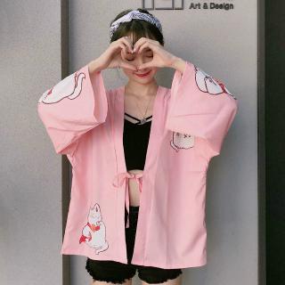 Áo Khoác Kimono In Hình Mèo Dễ Thương Cho Nữ