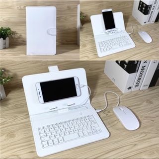 Bao da bàn phím kèm chuột + lót chuột + đầu chuyển đổi Type-C cho điện thoại, máy tính bảng từ 4.-7.8 inch ( màu trắng)