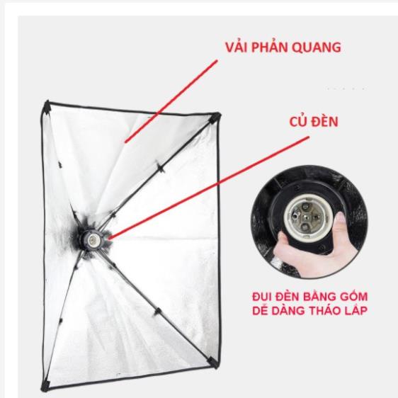 Đèn Chụp Ảnh Sản Phẩm, Bộ Đèn Studio, quay phim, Livestream chuyên nghiệp, chân đèn cao 2m kèm Softbox 50x70cm