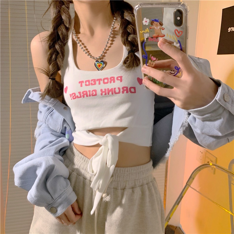 Áo Hai Dây Dệt Kim Dáng Ngắn / Ngắn 【ZHELIHANGFEI】