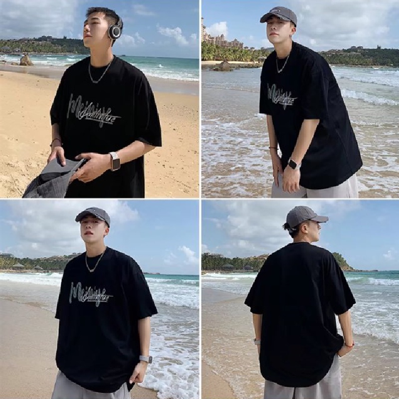 Áo Thun Tay Ngắn Dáng Rộng In Chữ Phong Cách Hip Hop Hàn Quốc Thời Trang Mùa Hè Cho Nam size M-8XL
