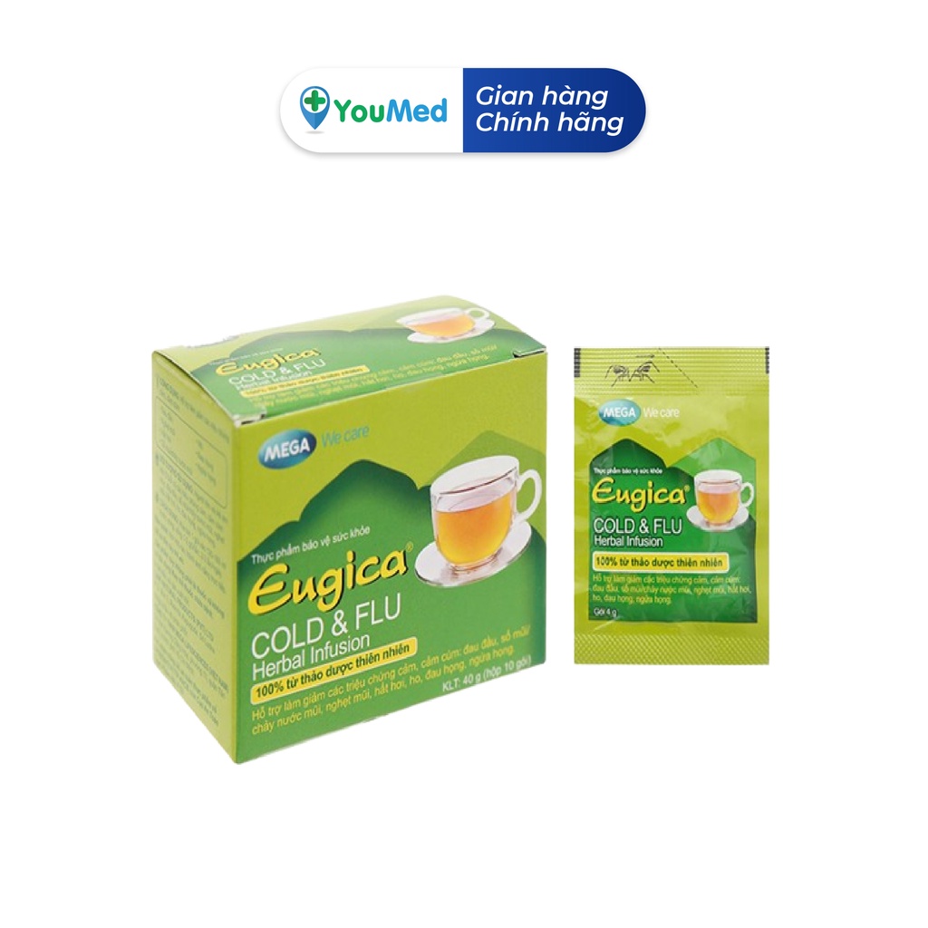 Trà thảo dược EUGICA COLD & FLU ( 10 gói/ hộp)- Hỗ trợ làm giảm 7 tình trạng cảm cúm